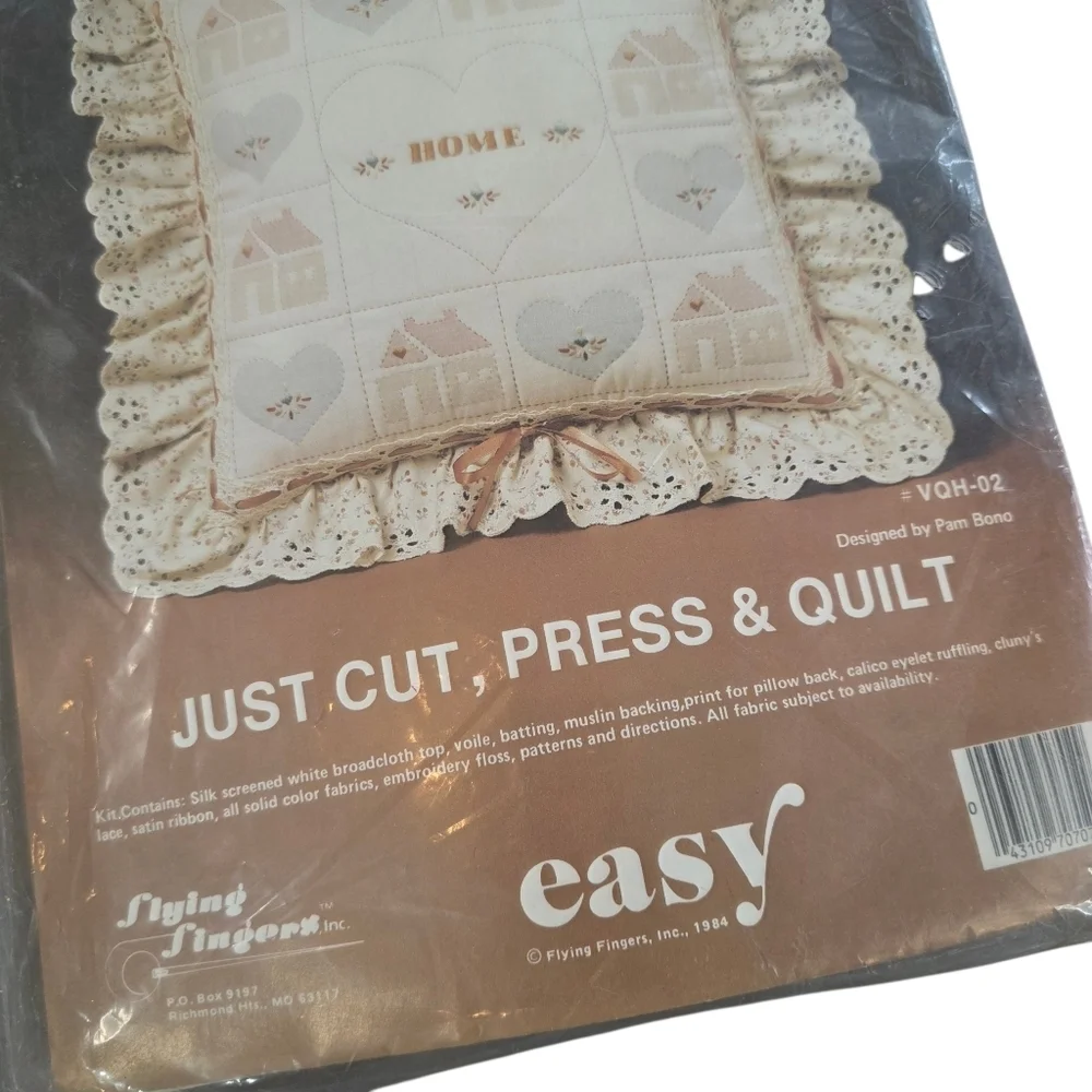 Vintage 1984 Flying Fingers Veiled Quilting Pillow Kits Set of 2 NIP Cottagecore